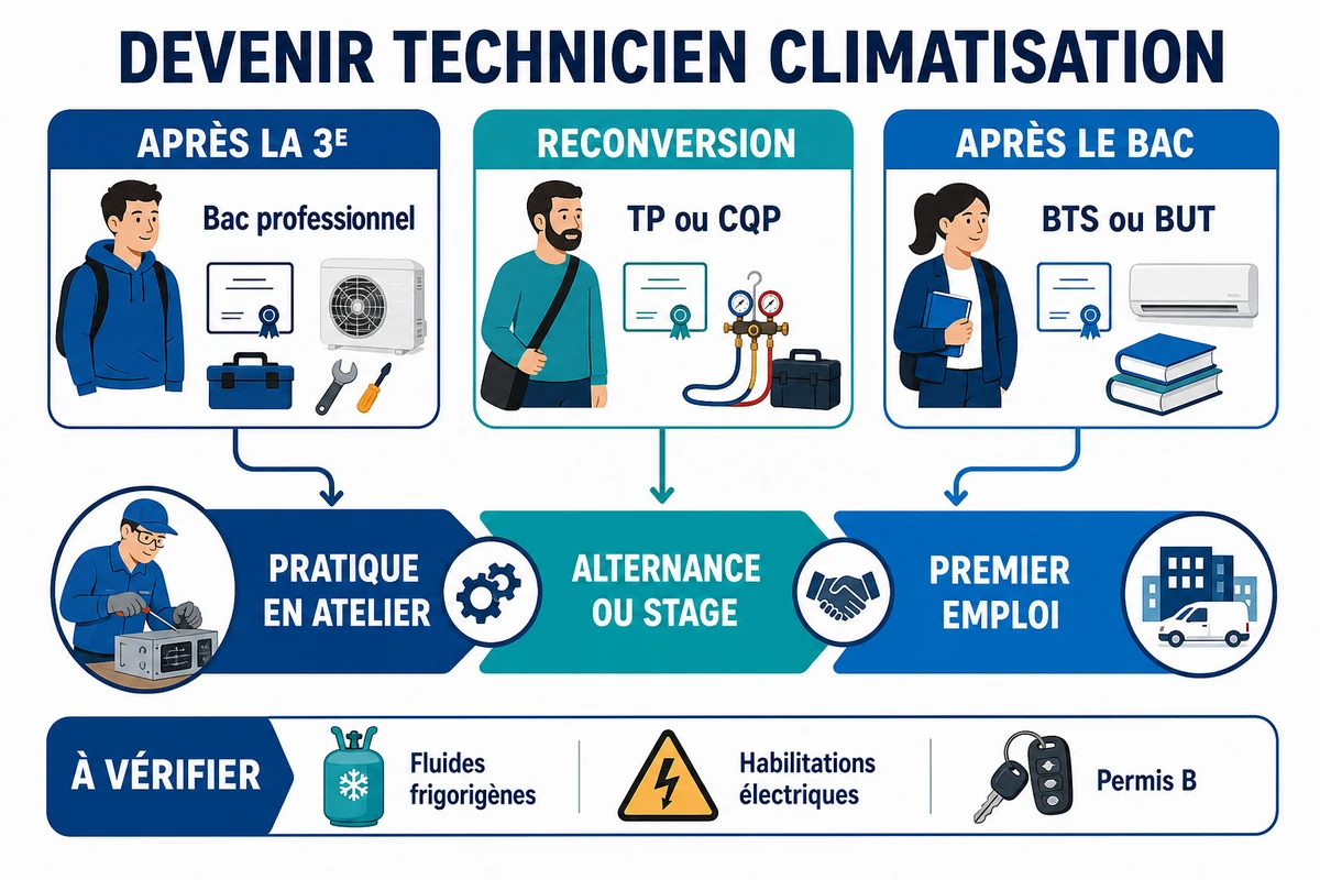 Parcours pour devenir technicien climatisation selon son niveau et son projet professionnel